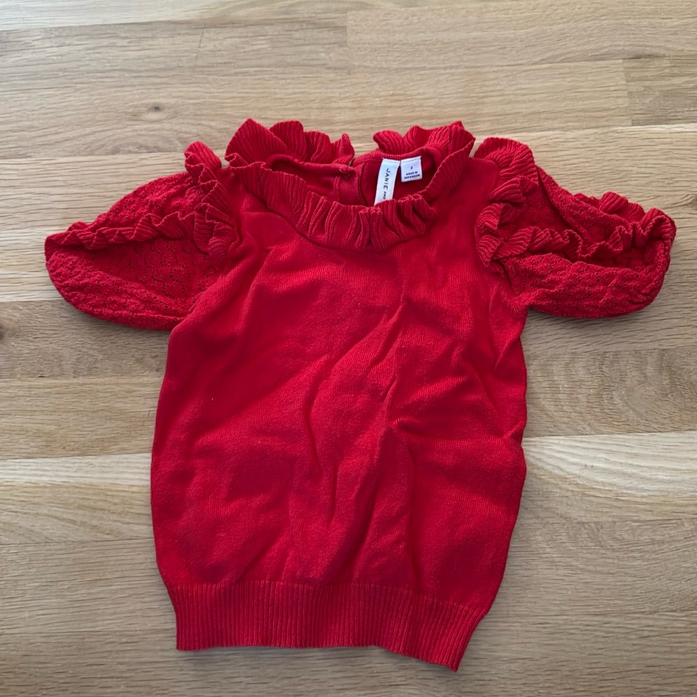 Janie and Jack red short sleeved ruffled sweater size 3 and 4